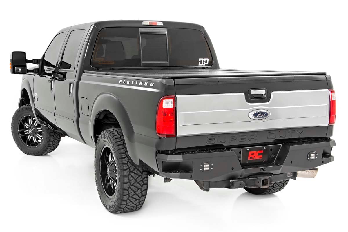 Ford F-250 Super Duty Rear Bumper - Rough Country - LED with Black-Series 2in LED Flush Mount Cubes - Black - '99-'16